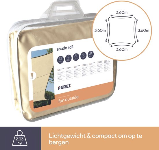 Perel Toile d'ombrage, perméable à l'eau, perméable à l'air, 3,6 x 3,6 m, 180 g/m², HDPE, carré, champagne