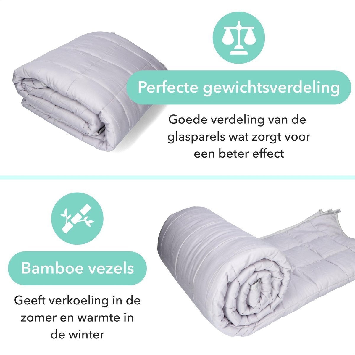Litollo Verzwaringsdeken 10 kg met Buitenhoes - Weighted Blanket - Duurzaam Bamboe Materiaal - Grijs - 150x200cm