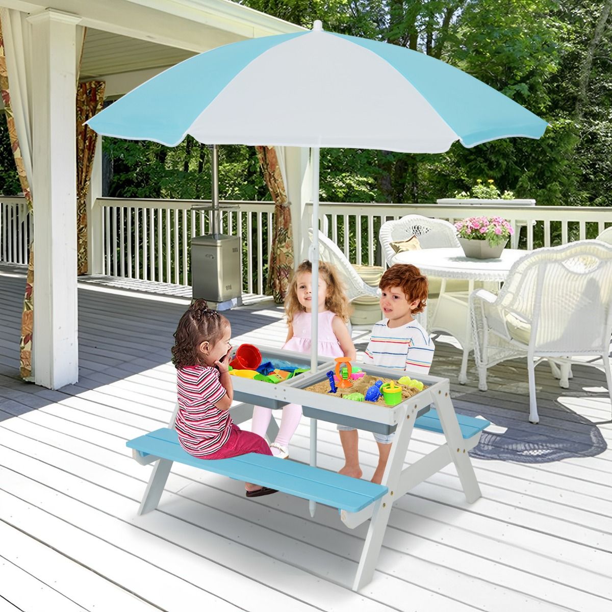 Ensemble de table de pique-nique pour enfants Coast 3-en-1 - avec parasol et bancs - multicolore