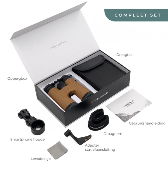 Jumelles Nordwald 10x42 - Cognac - Avec adaptateur pour smartphone