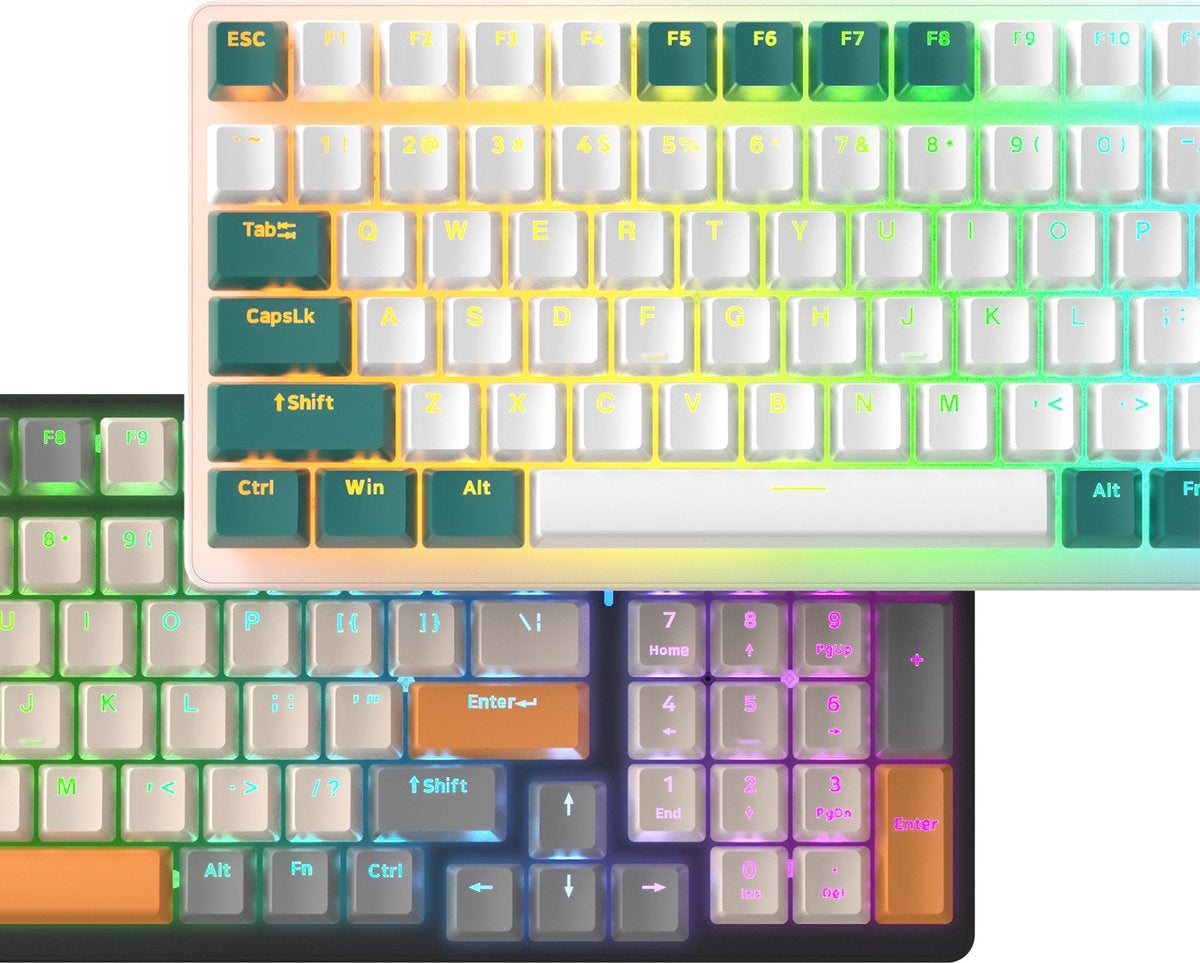 Fuegobird K3 Mechanical Gaming Keyboard - 100keys - Red Switch - QWERTY - Mechanical RGB Backlight Keyboard - White/Orange