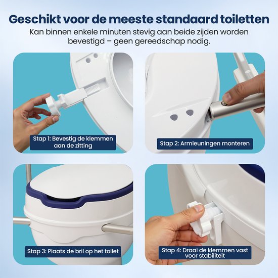 Rehausseur de WC Truesafe 10 cm - Taille universelle - Avec accoudoir et couvercle - Siège de WC surélevé - Coussin d'assise ergonomique - Rehausseur pour adultes et seniors
