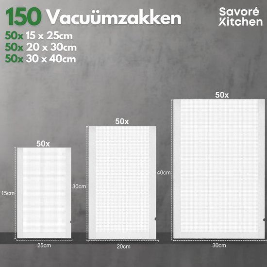 Savoré Kitchen Vacuum Bags Food - Multiple sizes - 150 pieces - Vacuum and sous vide bags - BPA free