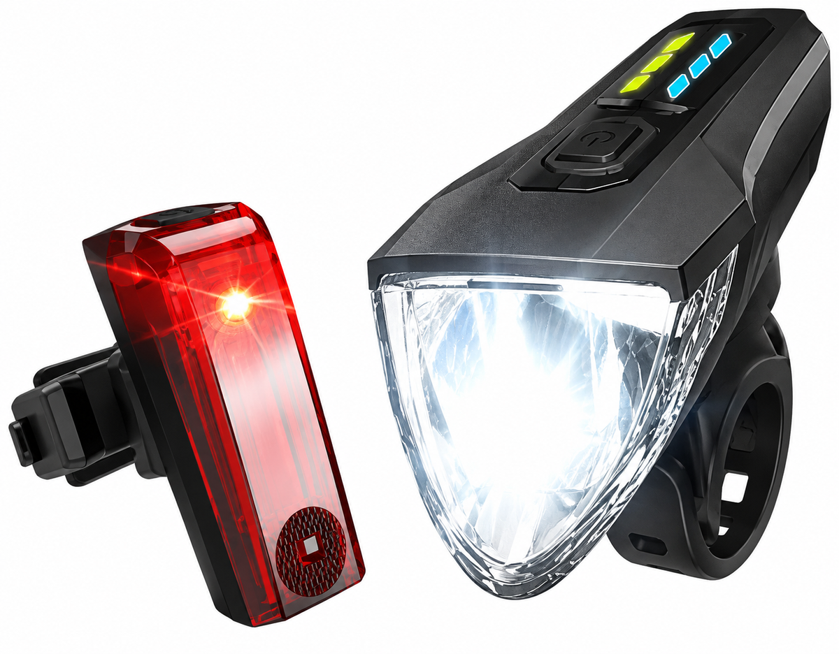 Kit d'éclairage pour vélo MIVELO – Rechargeable par USB et étanche – 70 lux – Noir