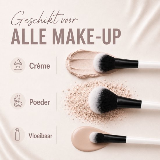 Ensemble de pinceaux de maquillage Vaive, 15 pièces - Pinceaux vegan - Pinceaux pour fond de teint, ombre à paupières, blush, kabuki et poudre bronzante - avec trousse - Blanc