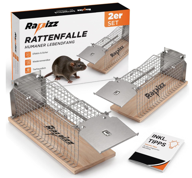LEBENLANG Rapizz Piège à rats pour capture vivante, lot de 2 - Bois - 30 cm - Respectueux des animaux