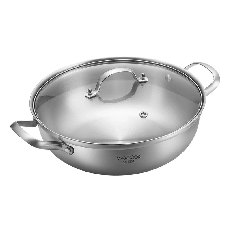 Maxcook Hotpot à 3 couches en acier inoxydable 304 - 28 cm - Double poignée, compatible induction