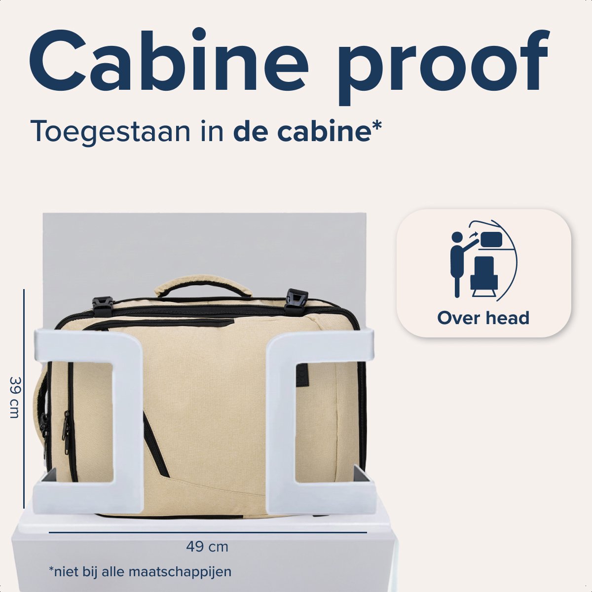 Sac de voyage à dos TRVLMORE 40 L – Bagage à main – 49 x 34 x 13 cm – Beige