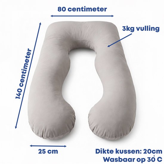 Oreiller de grossesse Earkings pour dormir sur le côté - Gris clair - 140 x 80 cm