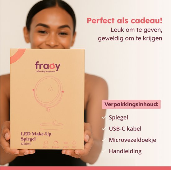 Fraay® Miroir de maquillage avec éclairage LED - grossissement 10x - Miroir grossissant avec lumière - rechargeable - Miroir de rasage - Miroir de salle de bain - Nickel