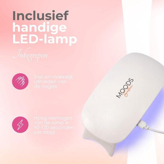Moods Gellac BIAB Kit pour ongles - Vernis à ongles BIAB - Comprend une lampe UV/LED, un bâton, une lime à ongles, un primer, une base et un top coat.