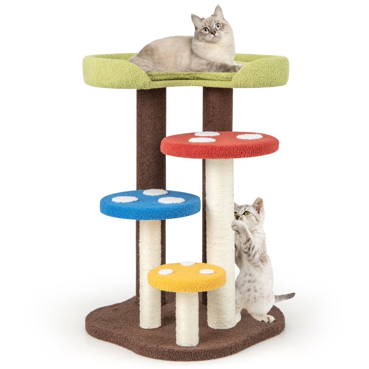 Arbre à chat Coast - 5 étages - 3 poteaux en sisal - motif champignon - 60 x 65 x 94 cm