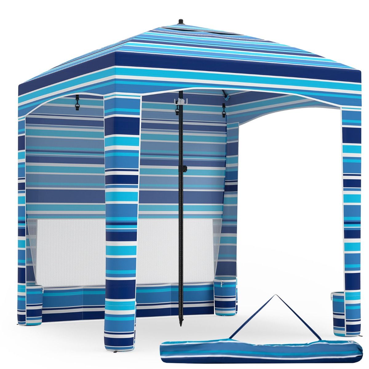 Tente de plage Coast - avec paroi latérale - hauteur réglable - bleu marine/rose - 185 x 185 cm