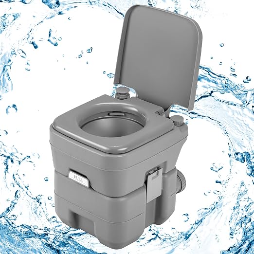 Toilettes de camping portables Goplus 20 L + 10 L – HDPE – Système de chasse d'eau – Jusqu'à 200 kg – Gris