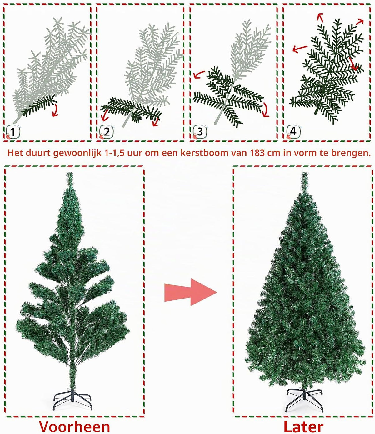 Sapin de Noël artificiel aheetech - 182 x 93 x 93 cm - Vert - 528 branches