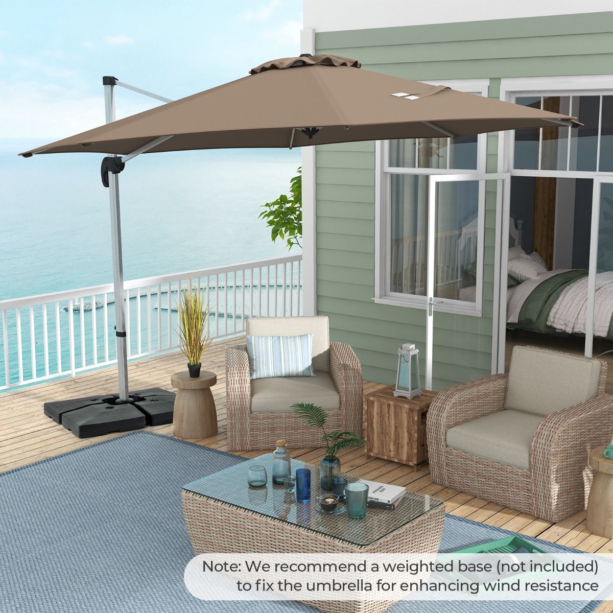 Parasol suspendu Coast - Rotation à 360° - Inclinaison réglable - Marron/Beige - 339 x 260 cm
