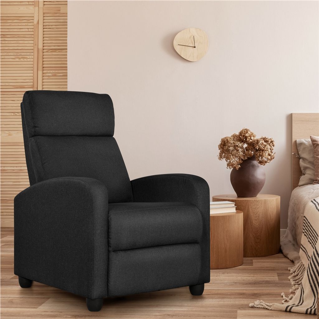 Fauteuil relax Yaheetech avec fonction allongée - Fauteuil TV - Aspect lin - Noir - 67 x 85 x 99,5 cm