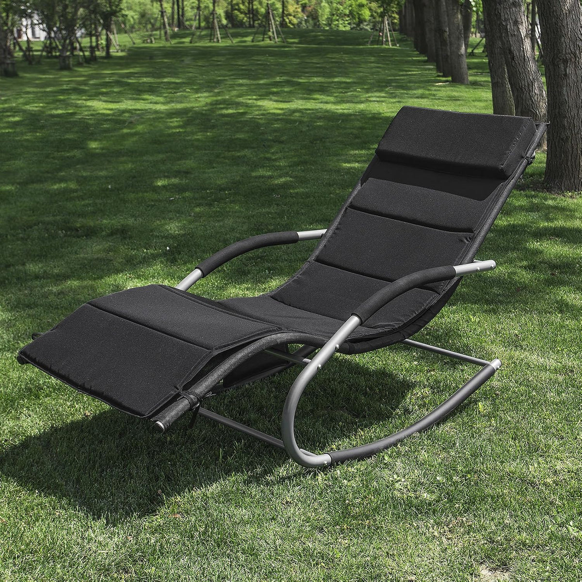 SoBuy OGS28-P02 Coussin de couchage pour fauteuil à bascule - Avec appui-tête - Lavable - 170 x 50 cm - Noir