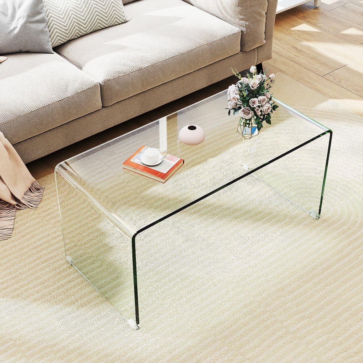 Table basse Coast - Table d'appoint en forme de U - verre trempé - 81,5 x 42 x 40 cm - transparente