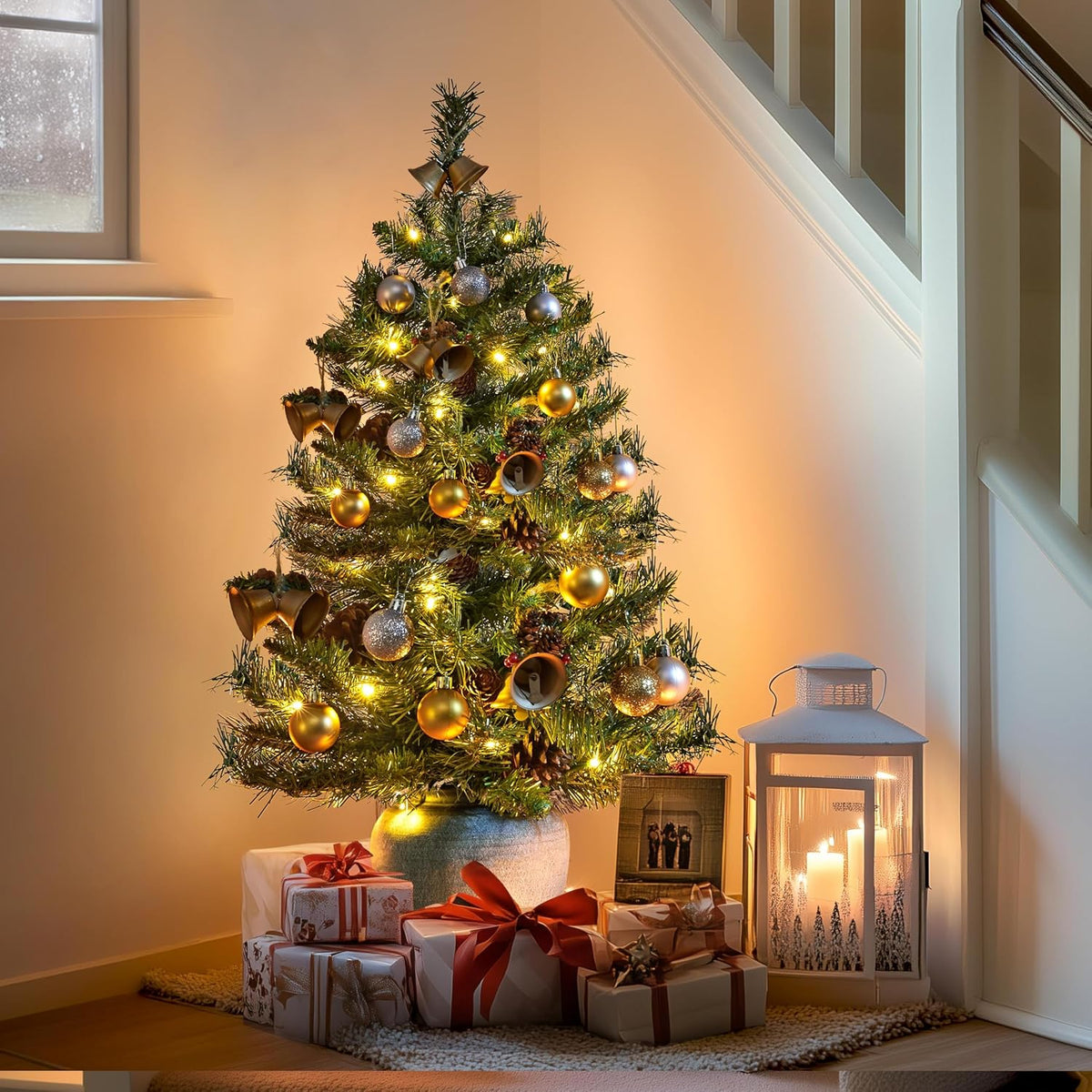 Sapin de Noël artificiel Yaheetech - Lot de 2 - 91,5 cm - 50 LED blanc chaud - Pommes de pin - Vert