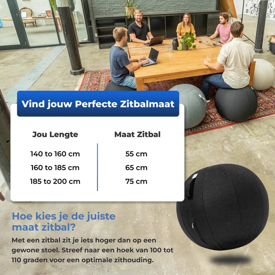 Ballon de siège Backerz 55 cm - Ballons de siège avec housse en lin - Chaise de bureau ergonomique pour le bureau et la maison - Ballon de yoga haut de gamme - Noir