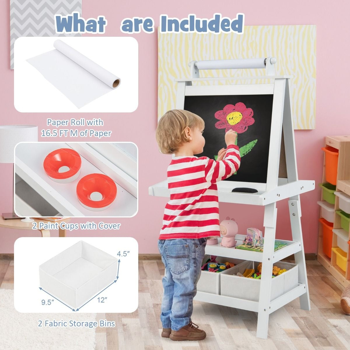 Coast 3 in 1 Children's Easel - Whiteboard & Chalkboard - incl. Magnets 2 Shelves - Beige - 59 x 50 x 117 cm