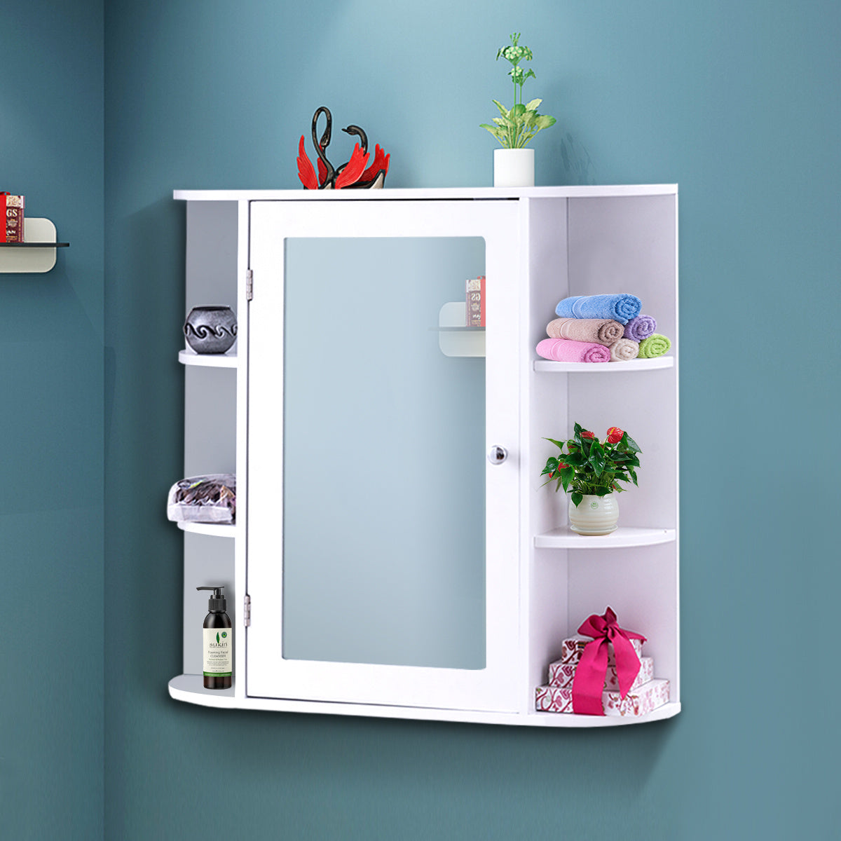 Coast armoire murale salle de bain armoire de toilette avec porte miroir et étagères blanc 65 x 17 x 63 cm