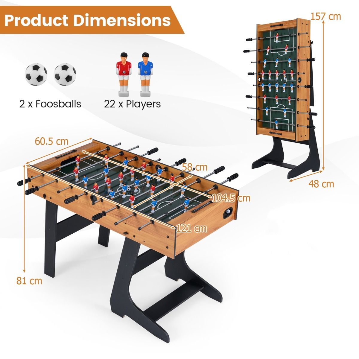 Table de baby-foot pliable Coast - conception peu encombrante - structure en MDF - couleur naturelle