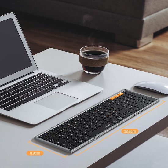 Clavier Bluetooth pliable - Clavier sans fil pleine taille - Clavier de voyage portable - Pour ordinateur portable, tablette, iPad, Smartphone, Windows, Android & iOS - Space Grey