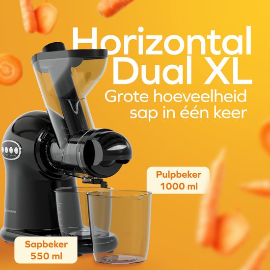 KitchenBrothers Slowjuicer XL - Presse-agrumes - Presse-légumes et fruits - Alimentation 43 mm et 70 mm - 500 ml - Noir