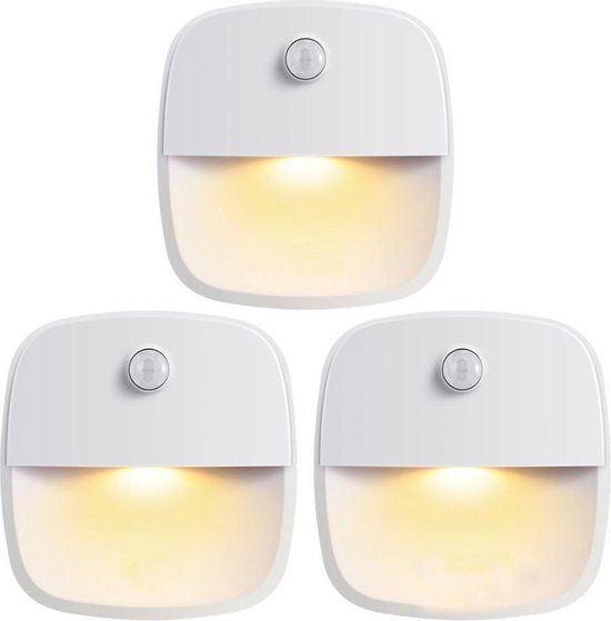 TIKKENS® Veilleuse avec détecteur de mouvement - 3 pièces - Lumière LED pour placard et escalier avec détecteur - Sans batterie