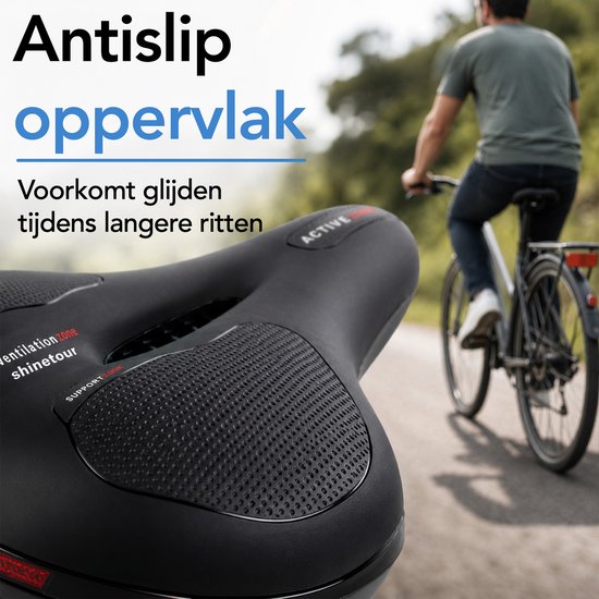 Selle de vélo ergonomique Brixy - Housse de selle incluse - Coussinets en gel et suspension - Réfléchissante - Respirante - Unisexe - Noire