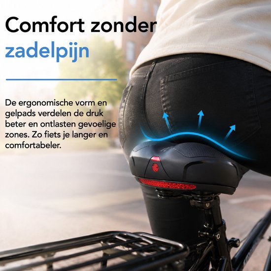 Selle de vélo ergonomique Brixy - Housse de selle incluse - Coussinets en gel et suspension - Réfléchissante - Respirante - Unisexe - Noire