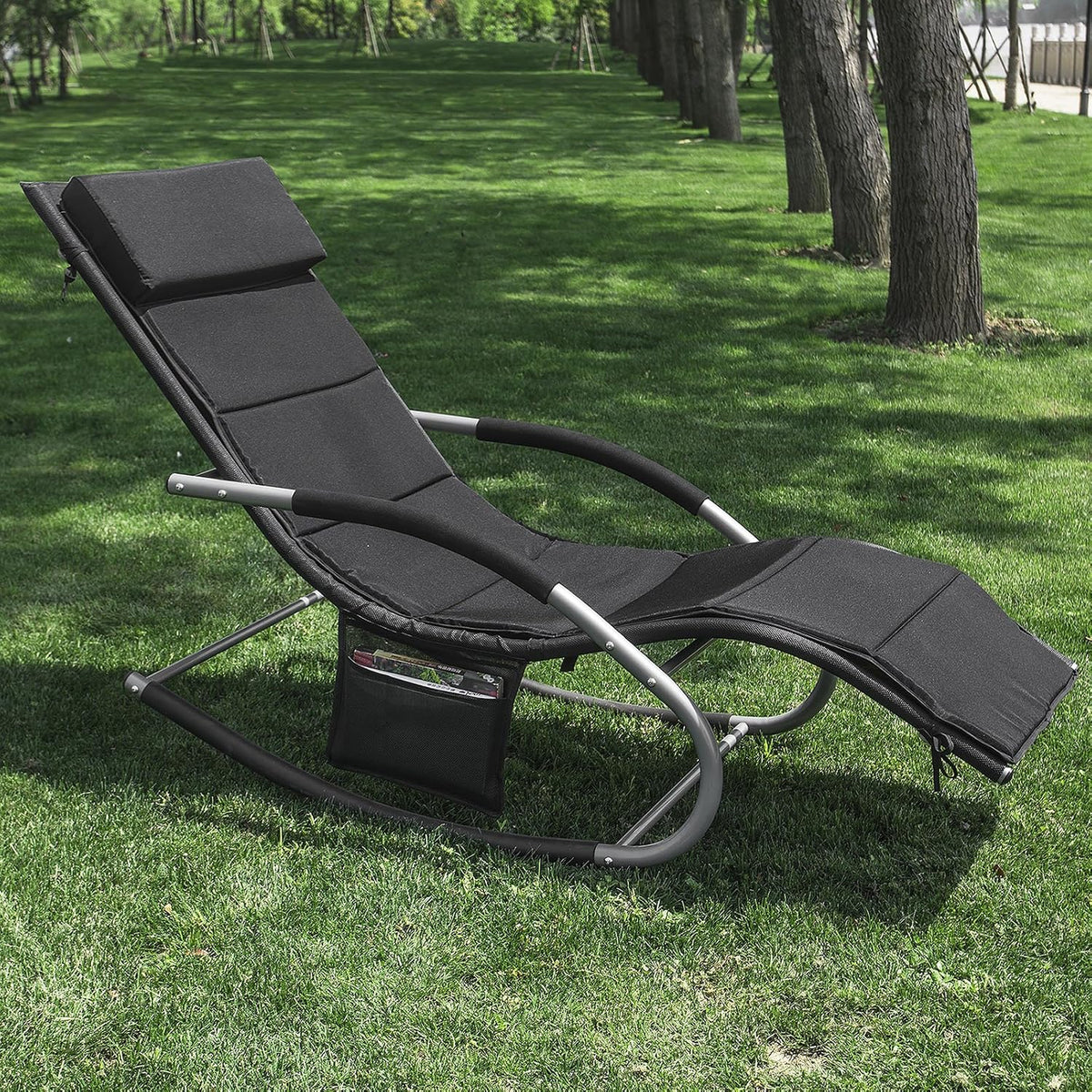 SoBuy OGS28-P02 Coussin de couchage pour fauteuil à bascule - Avec appui-tête - Lavable - 170 x 50 cm - Noir