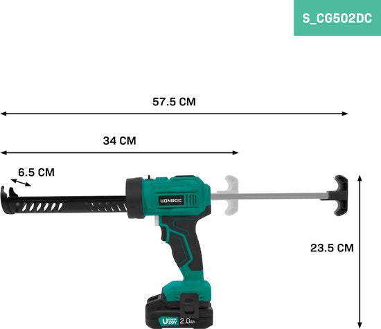 VONROC Battery Kit Sprayer 20V - force de poussée 1.18kN/120kg - système anti-goutte - contrôle de vitesse variable - convient à toutes les cartouches de kit courantes - Batterie 2.0Ah et chargeur rapide inclus.