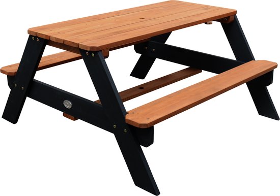 Table de pique-nique AXI Nick Anthracite/marron - Parasol Bleu/blanc - Table de pique-nique pour enfants en bois FSC