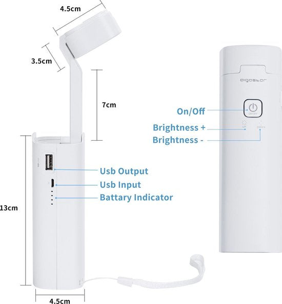Aigostar Ivory - Lampe de bureau LED - Intensité réglable - Chargeur USB - 3 niveaux de luminosité - Pliable - Avec support pour téléphone - Blanc