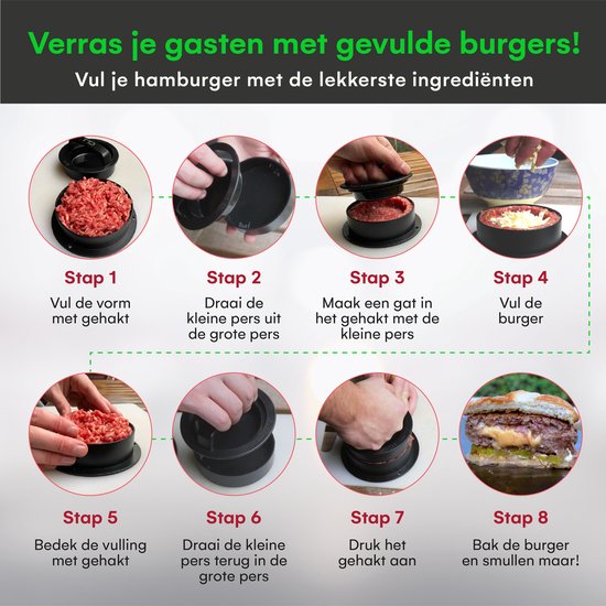TTD® Presse à hamburger et appareil à hamburger - Smash Burger - Rainures de gril - Accessoires pour barbecue - Presse à hamburger - Accessoires pour barbecue - Presse à hamburger - Convient également aux mini-burgers et aux burgers farcis - Lavable au la