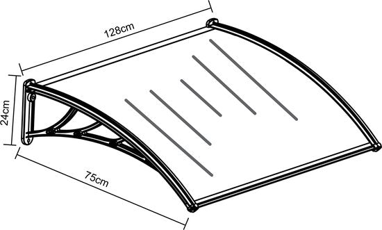 AXI Lux Auvent pour porte et véranda Noir – 128 x 75 x 24 cm – Polycarbonate transparent – Cadre en aluminium – Protection UV – Matériel de montage inclus
