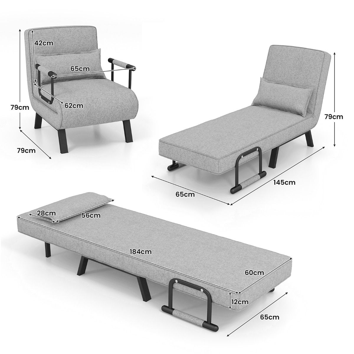 Fauteuil de sieste Coast 4-en-1 - dossier réglable - avec accoudoirs - gris clair