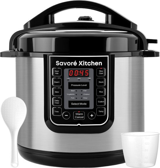 Autocuiseur Savoré Kitchen - 6L - Sans PFAS - Multicooker - couleur argent/noir