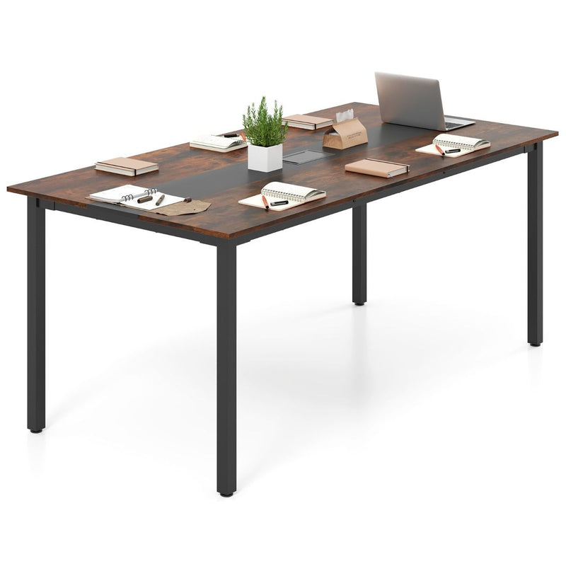 Table de réunion Coast - rectangulaire - gestion des câbles - bois rustique et noir - 180 x 90 cm