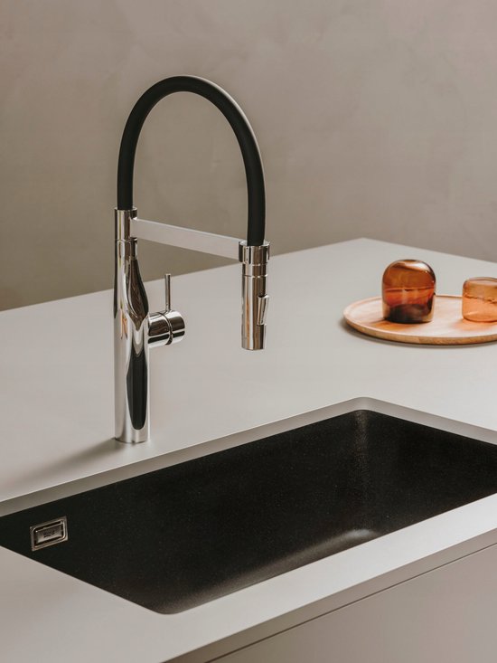 Robinet de cuisine sans marque avec douchette extractible - Chrome/Noir