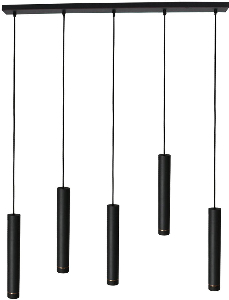 Mexlite Lampe pendante DownLume - 5 Lumières - Métal noir - Grande lampe de table de salle à manger - GU10 - Design moderne