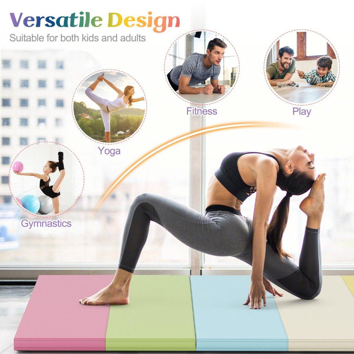 Tapis de gymnastique pliable Coast - En trois parties - Portable et léger - Multicolore 180 x 120 x 4 cm
