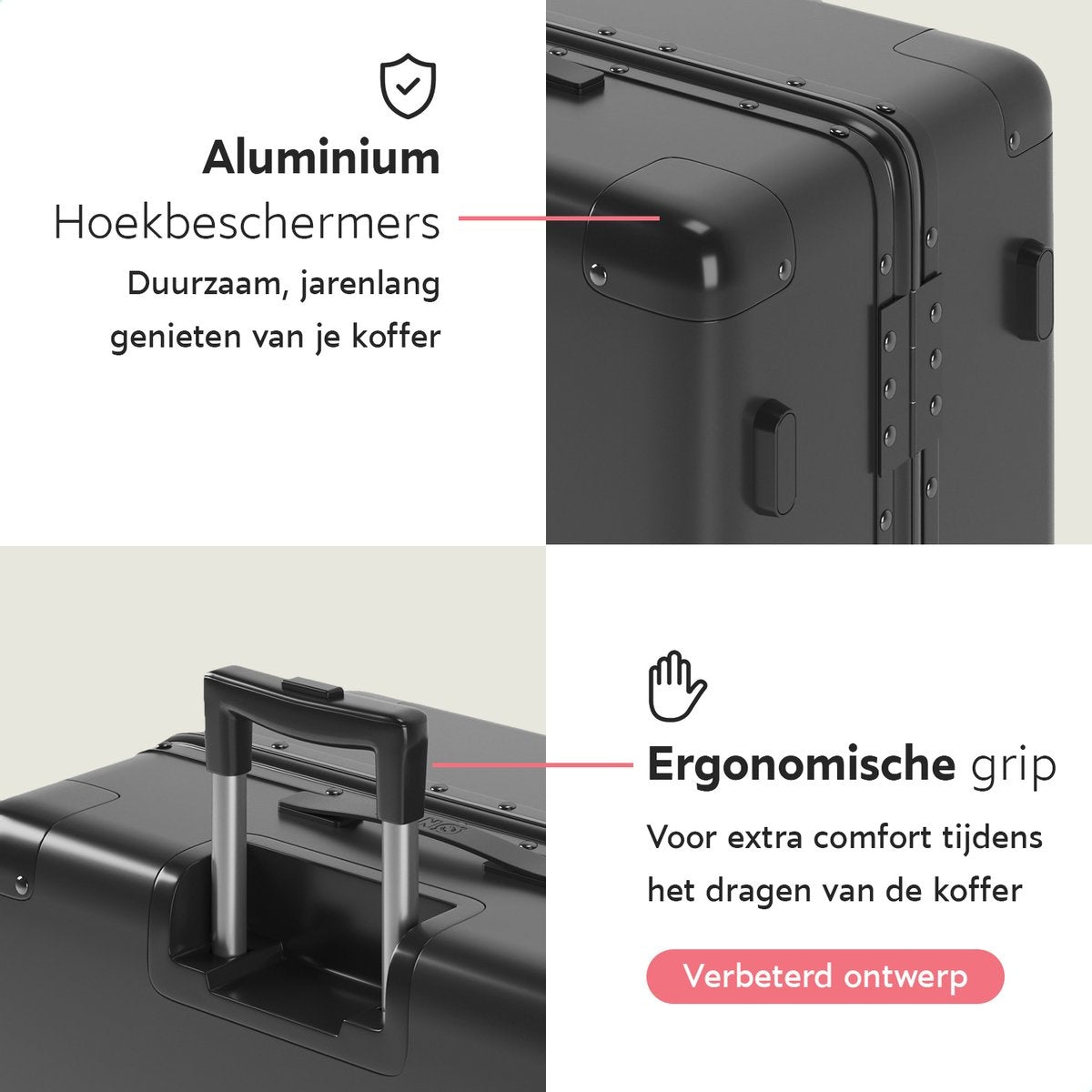 ONYX® - Valise d'enregistrement 100L - Serrure TSA - Trolley léger - Fermeture en aluminium - Noir