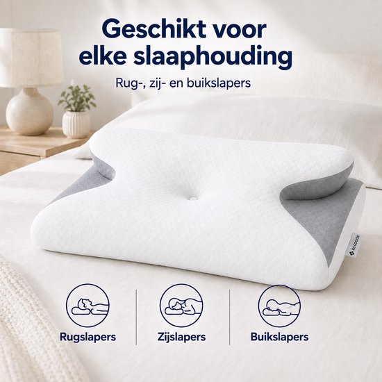 Oreiller ergonomique - 95 % coton - Oreiller pour douleurs cervicales - Oreiller papillon - Pour les personnes dormant sur le dos, sur le ventre ou sur le côté - Mousse à mémoire de forme - Oreiller en mousse à mémoire de forme - Oreiller de sommeil - Ore