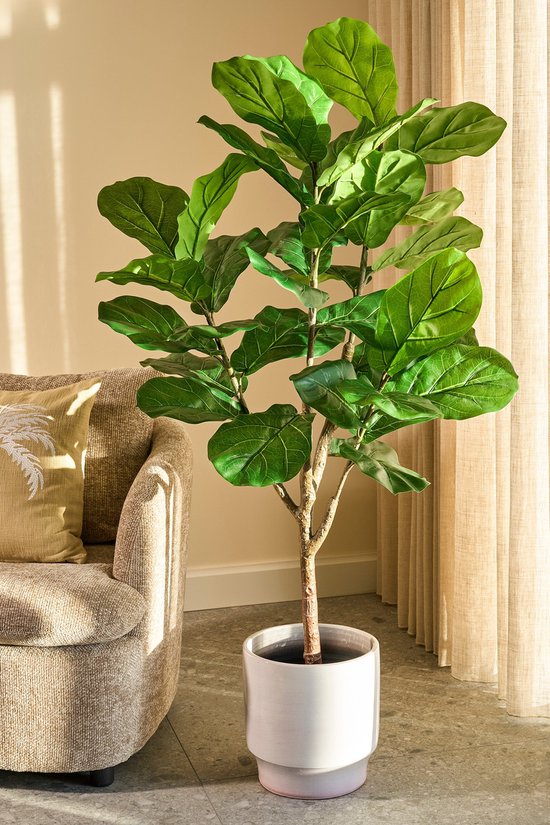 Mica Decorations Ficus Lyrata Plante artificielle - Plante d'intérieur en plastique dans un pot noir - Résistante à l'eau et aux UV, pour l'intérieur et l'extérieur - Décoration botanique sans entretien - H 150 x Ø 50 cm - Vert