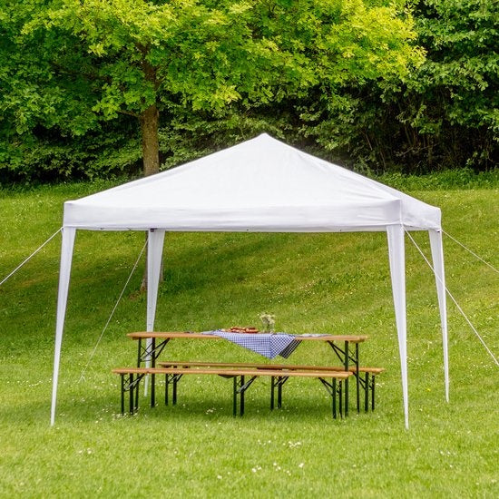 tectake® - Pavillon de jardin Linosa pliable - Hydrofuge - Sac de transport, haubans et piquets inclus - 3x3m - blanc