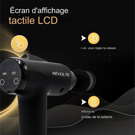 Pistolet de massage – Revolt – 30 vitesses – 6 embouts – Batterie 2500 mAh – Soulagement musculaire – Noir
